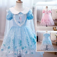Новое платье принцессы Эльзы Frozen, весенне-летнее платье для девочек, платье с длинными короткими рукавами, детское синее платье