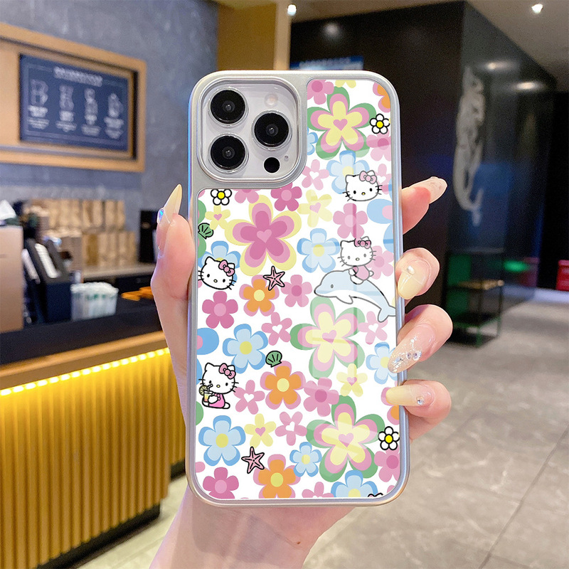 Women's Cartoon Sanrio Hello Kitty Flower Phone Case Iphone17 Hd Glass Protective Cover Air