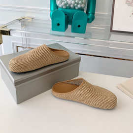 2024夏新款编织透气平底包头情侣拖鞋彩色凉拖鞋一脚蹬女鞋男拖鞋