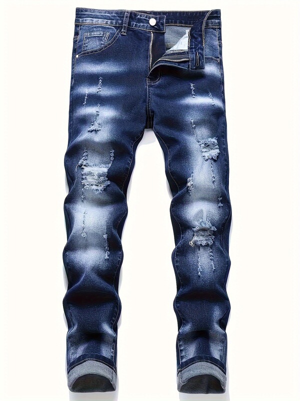 New Men's Ripped Stretch Skinny Black Denim Pants Fashion Straight Jeans Men's Clothing Suitable for All Seasons New Men's Ripped Stretch Skinny Black Denim Pants Fashion Straight Jeans Men's Clothing Suitable for All Seasons