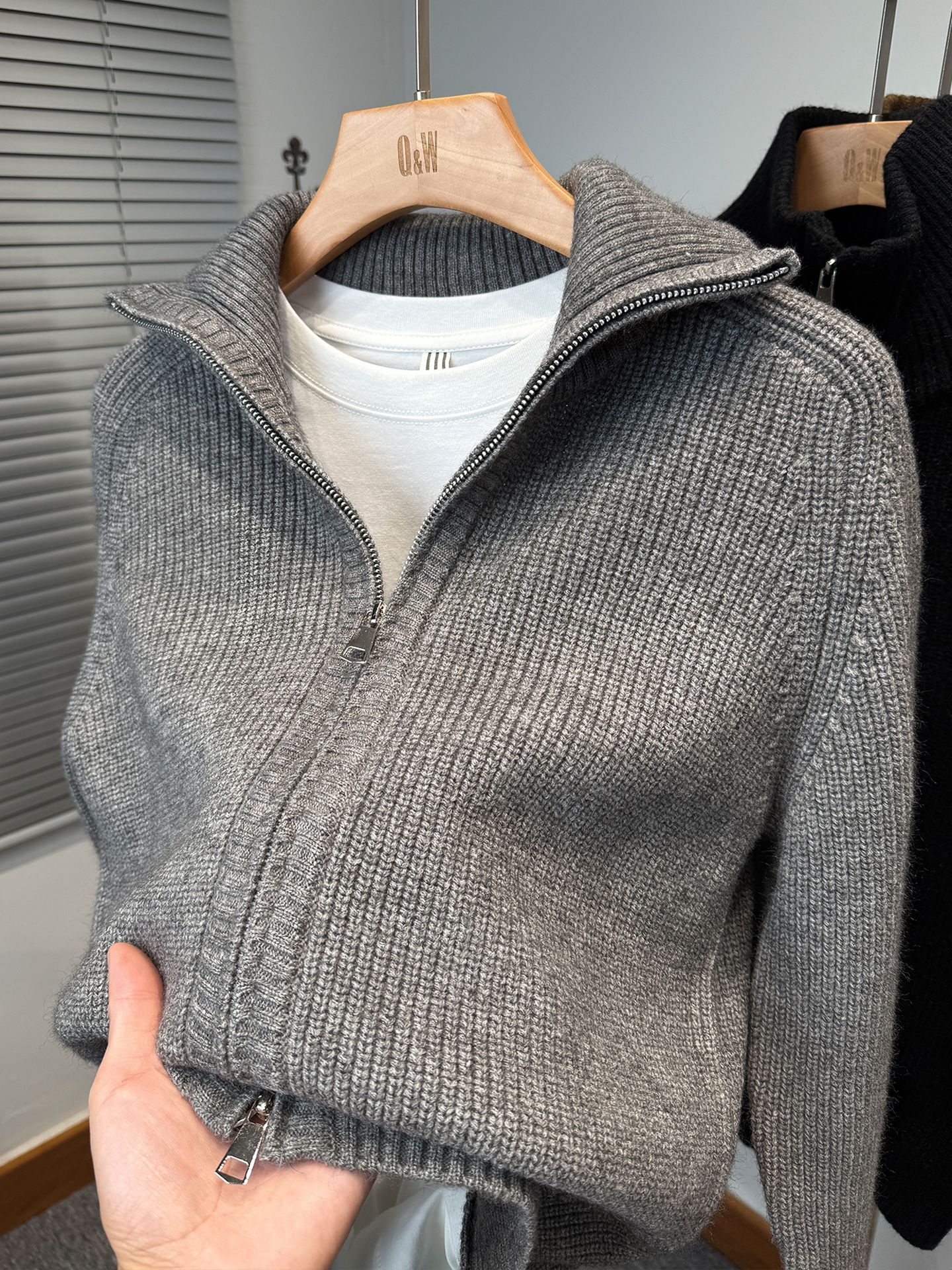 2025 Autumn and Winter Double Zipper Reversible Turtleneck Cardigan Men's Thickeneded Youth Knitted Sweater Jacket Casual Outer Wear Trendy