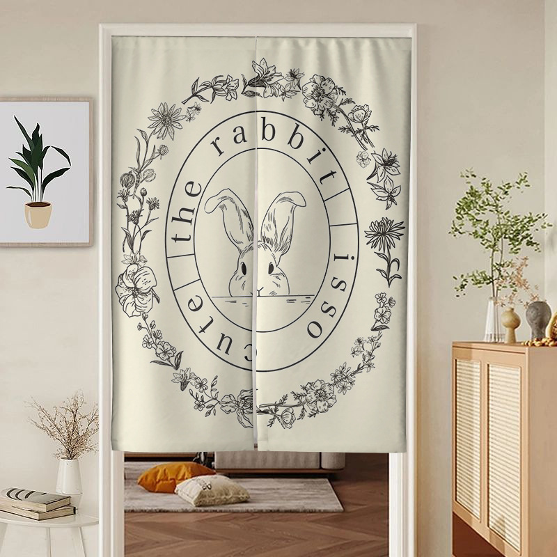 Angora Rabbit French Cream Style Minimalist Door Curtain Partition Curtain Art Studio Half Curtain Punch-Free Shelter Curtain