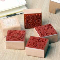 新しい木製シールパターンスクエアシールレトロパターンクラシックパターン