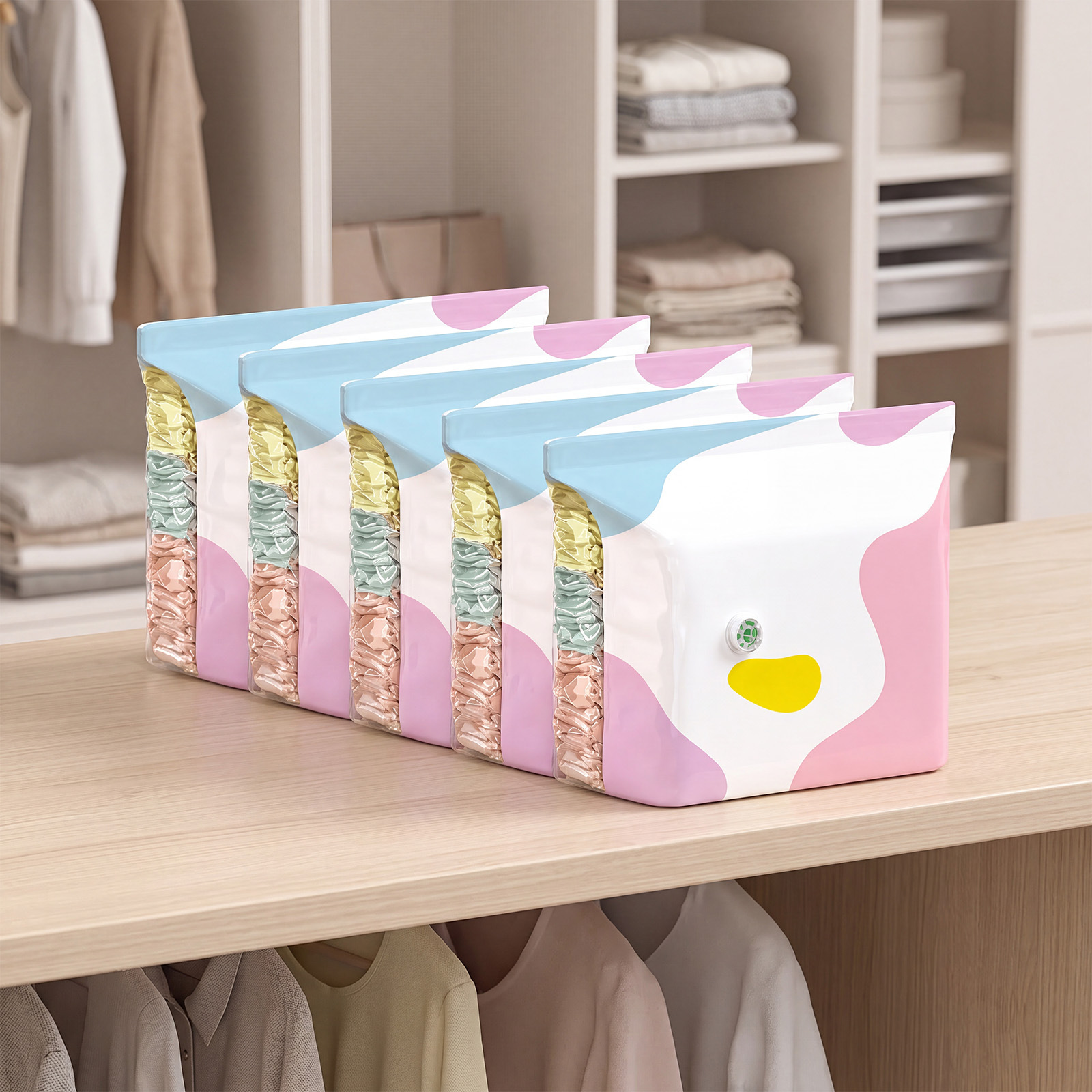 Stilruhe 5-Piece Set of Vacuum-Free Three-Dimensional Compression Bags for Storing Clothes, Semi-Transparent and Thickened Compression Bags
