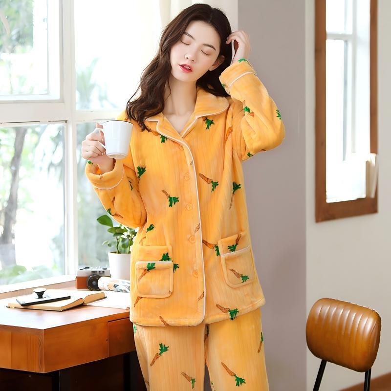 [Rebaja: 50% de Descuento] Conjunto de Pijama de Franela para Mujer, Conjunto de Pijama Estampado de Franela, Cálido y Acogedor