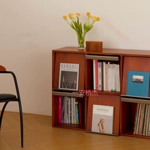 QS北欧复古书柜组合柜实木杂志柜卧室客厅格子储物柜日式展示置物