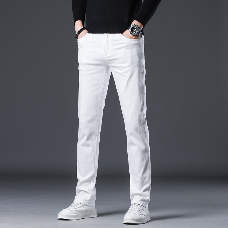 Slim-Fit Pure White Jeans 2026 Spring and Autumn Regular Style Simple Men's Stretch Denim Straight-Leg Pants