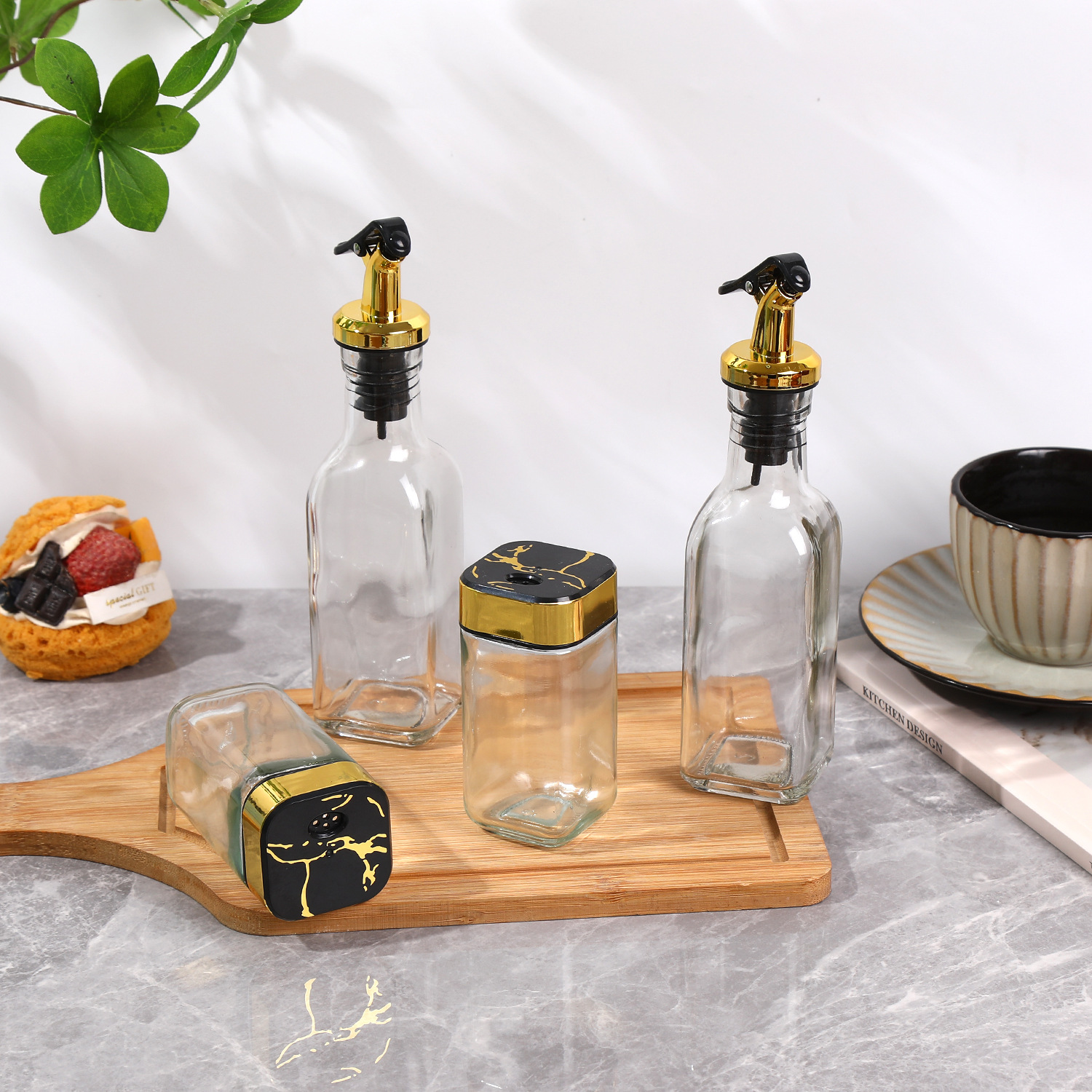 Tarro de condimento de cocina combinación de juego para el hogar Tarro de condimento de lujo ligero nórdico sellado a prueba de humedad botella de condimento acrílico al por mayor