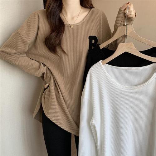 Women's Loose Fit Long Sleeve T-Shirt for Spring and Autumn/Winter 2025, Stylish and Versatile Embroidered Large Size Base Layer Top