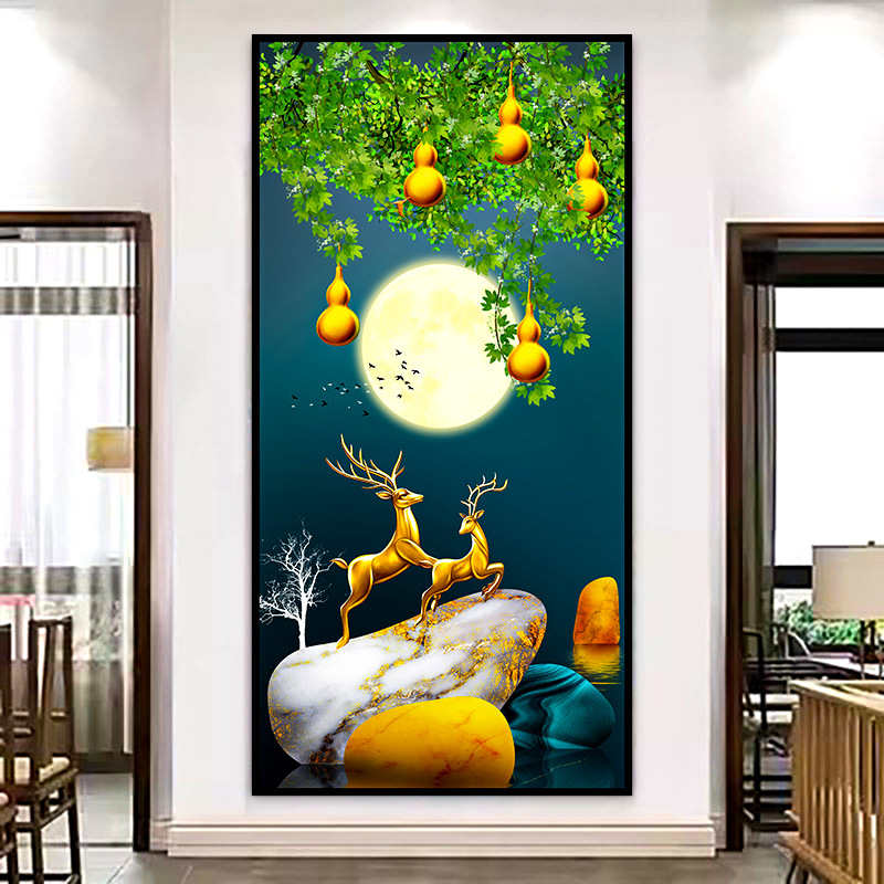 Pintura de entrada de pintura tradicional china Pintura de decoración del pasillo frente a la puerta Pasillo de nueve peces Pintura colgante de fondo de lujo ligero Pintura mural