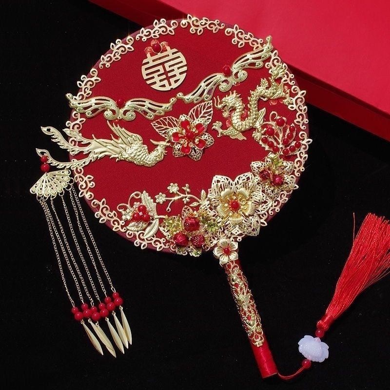 推荐结婚团扇子中式婚礼秀禾服古风出嫁手捧花手工喜扇成品|undefined