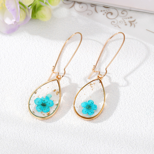 European and American cross-border new large drop dried flower earring, fashionable gold foil eternal flower earring, pastoral style versatile earrings