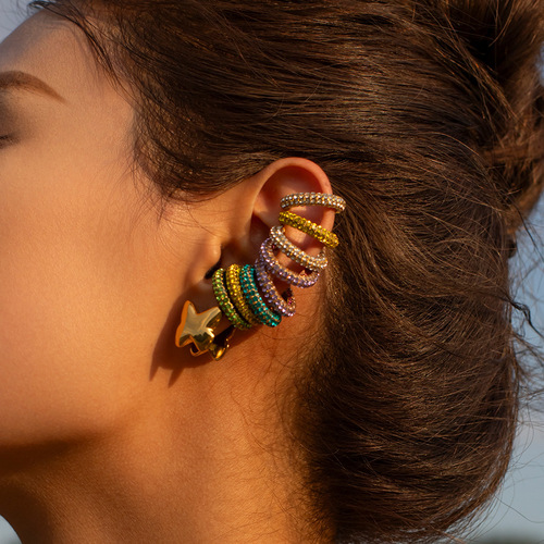 18K gold stainless steel diamond ear clip earrings earrings European and American trendy ins style creative ear clip earrings combination
