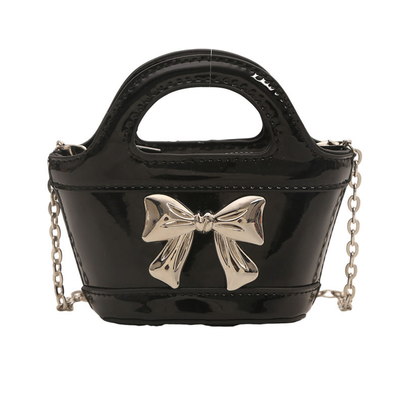 Bolso de hombro para niña coreana, canasta de fideos brillante láser, bolso de mensajero para niños, nuevo bolso para niños con cadena de lazo