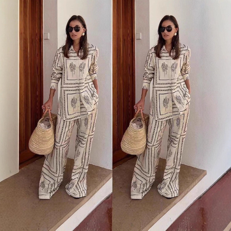 European and American Cross-Border 2025 New Amazon Aliexpress Independent Station Casual Fashion Linen Shirt and Pants Suit for Women European and American Cross-Border 2025 New Amazon Aliexpress Independent Station Casual Fashion Linen Shirt and Pants Suit for Women