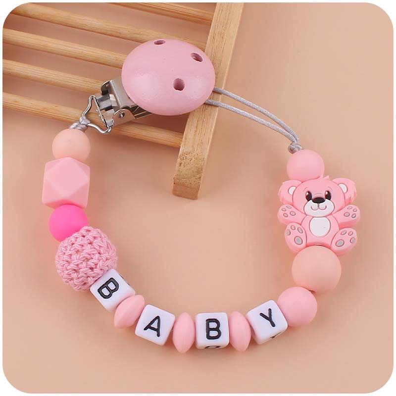 Nuevo bebé suministros de dibujos animados animal oso calmante bebé Cadena de chupete de silicona mordedura cadena anti-caída molar