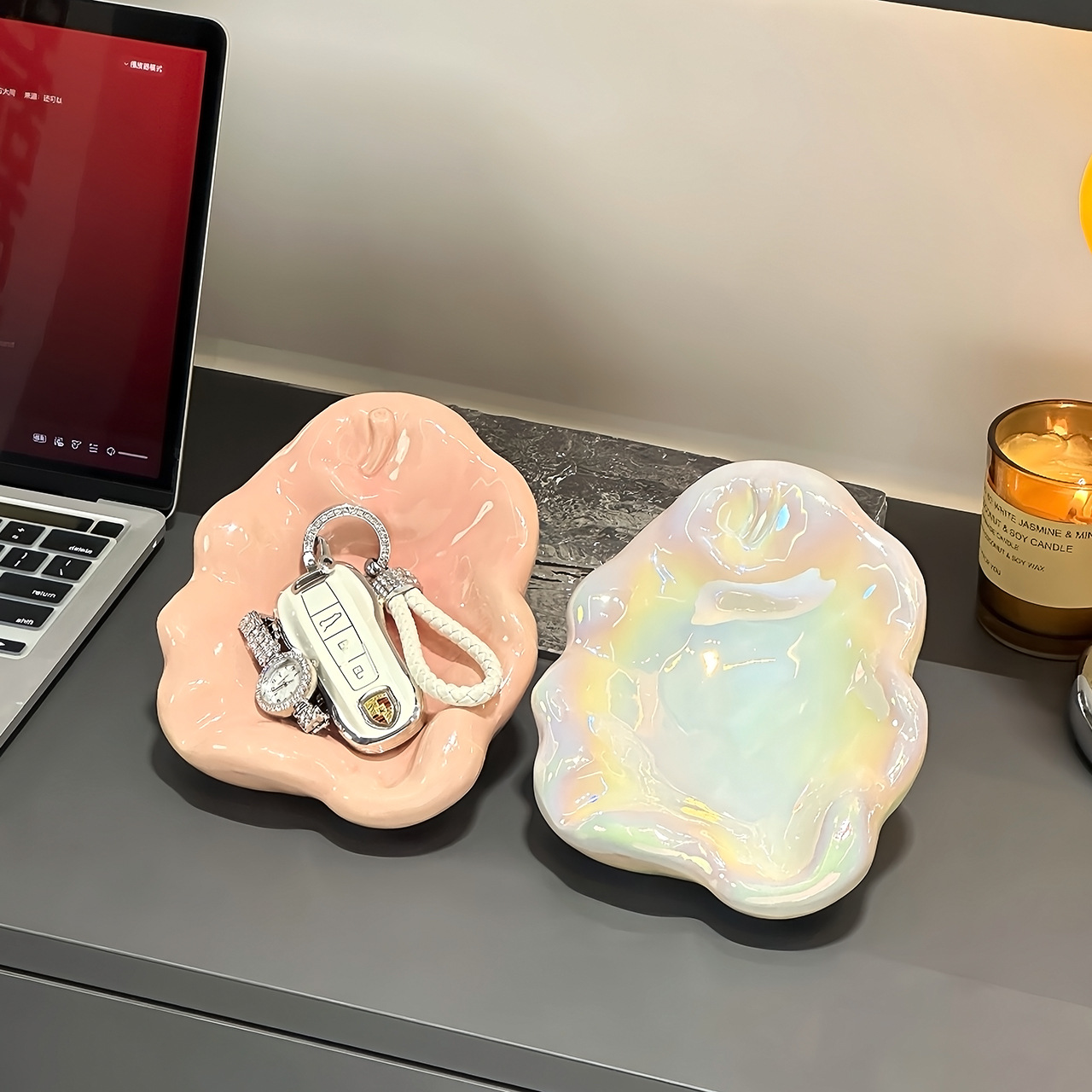 轻奢ins首饰盘陶瓷摆件装饰品托盘盘子钥匙收纳盘高颜值收纳盒