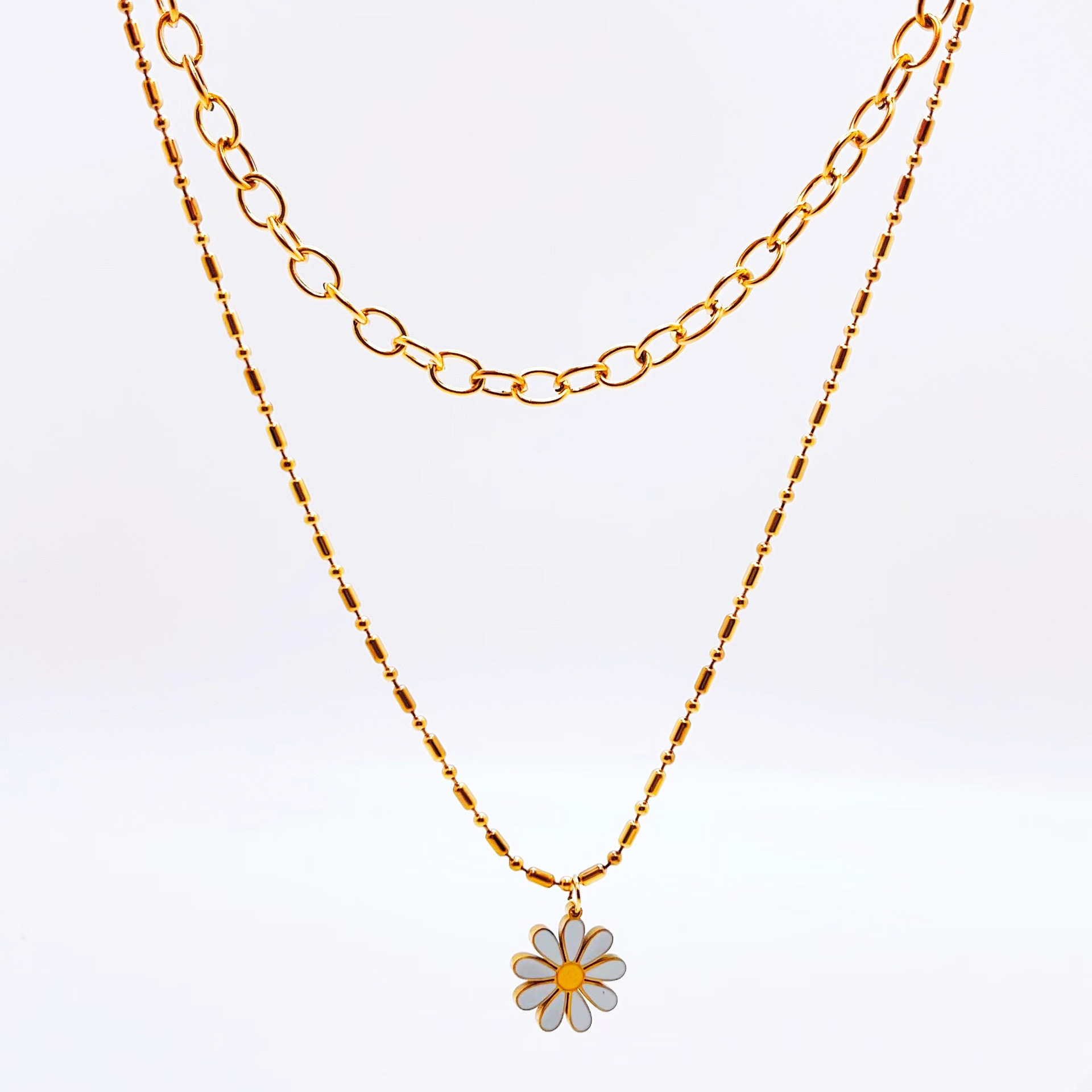 Simple Style Flower Stainless Steel Gold Plated Pendant Necklace 1 Piece