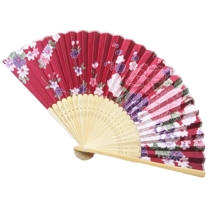 Hay en stock Changsha regalo ventilador 21cm estilo japonés bambú seda ventilador color primario hueso satén paño ventilador
