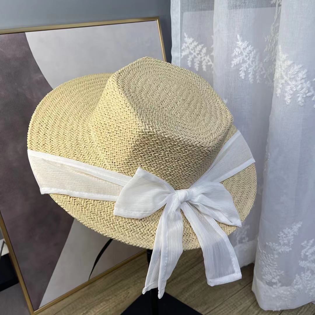 A female hat with a spring and summer ribbon, butterfly sash, hexagonal straw hat, Korean street style, anti-ultraviolet sun hat, and a wide-brimmed hat detail image 7