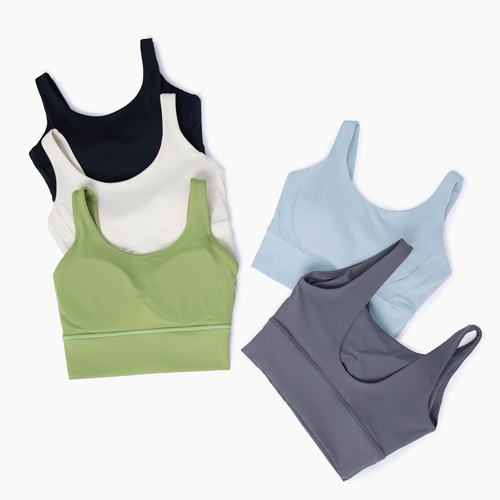  spring and summer new shockproof fixed cup bra, push-up and side breasts all-in-one sports bra fitness top