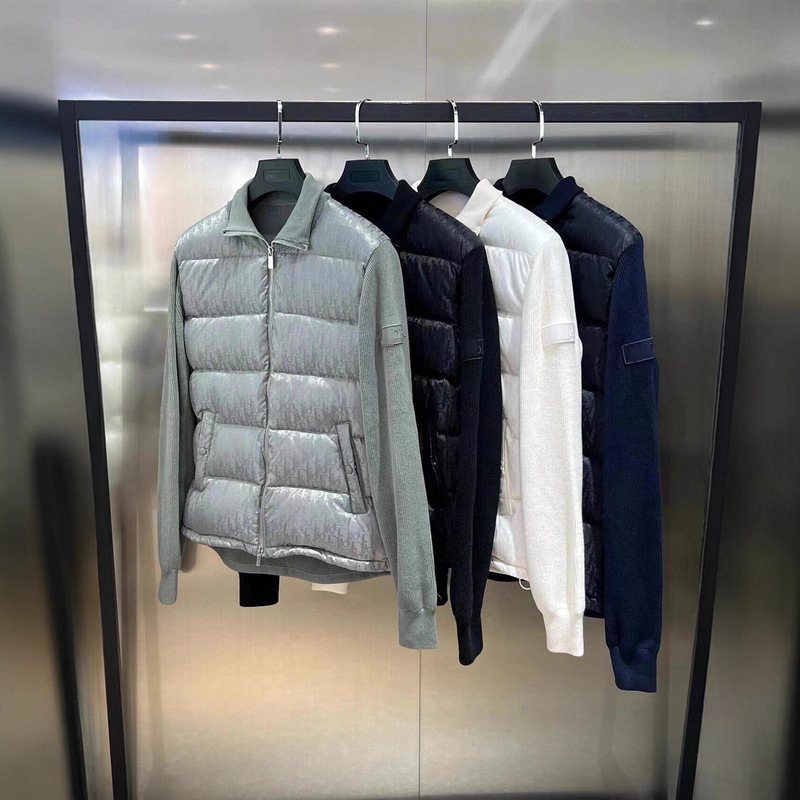 Foreign Trade Factory D's Oblique Printed All-Over Printed Knitted Stand-Up Collar down Jacket Warm Couple Jacket Winter Style