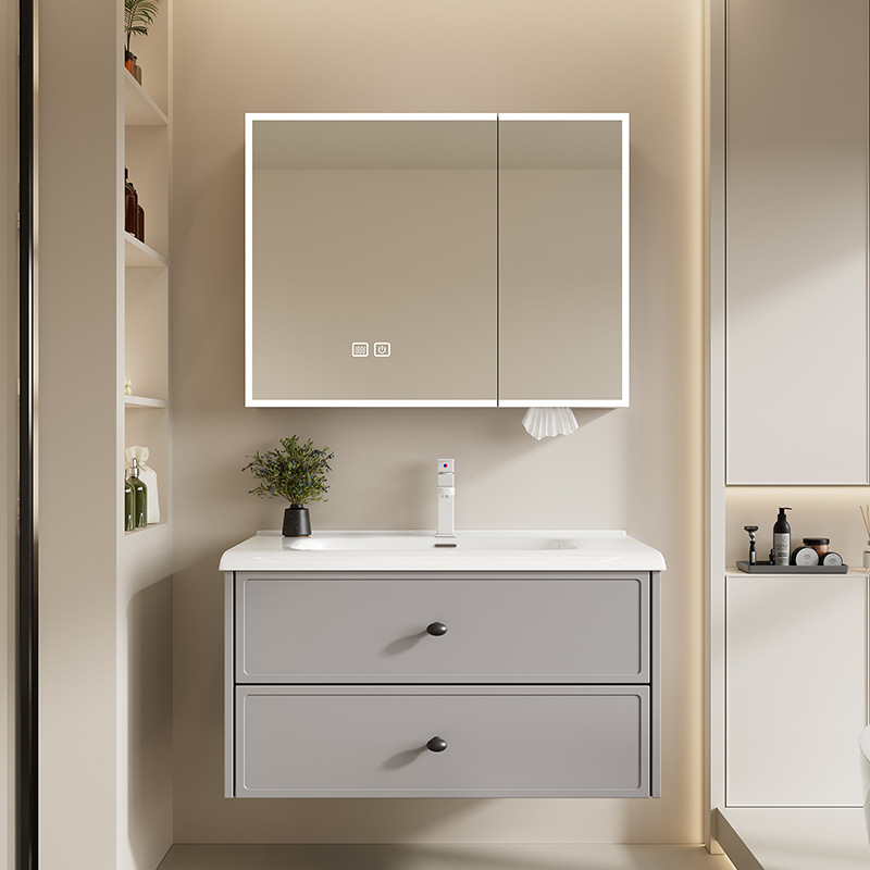 gabinete de baño de aluminio espacial combinado inodoro cerámico todo en uno lavabo lavabo lavabo doble aspirador tipo espejo de baño completo sellado