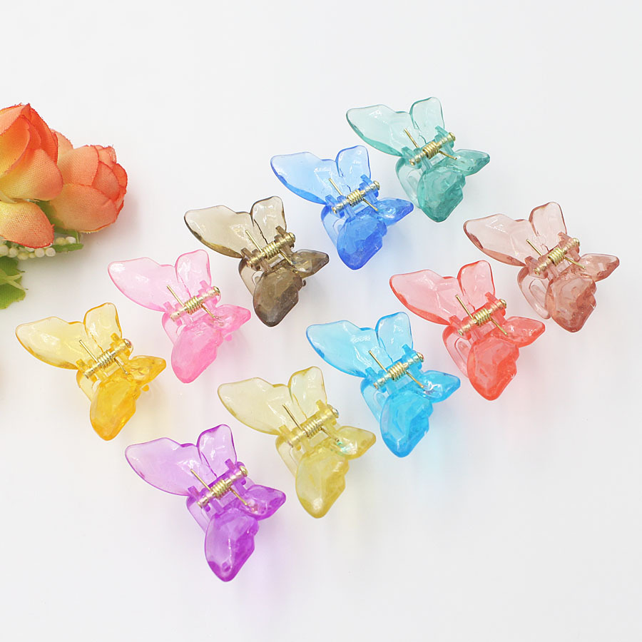 亚克力水晶钻面蝴蝶韩版抓夹小号透明鲨鱼夹彩色少女盘发气质发饰