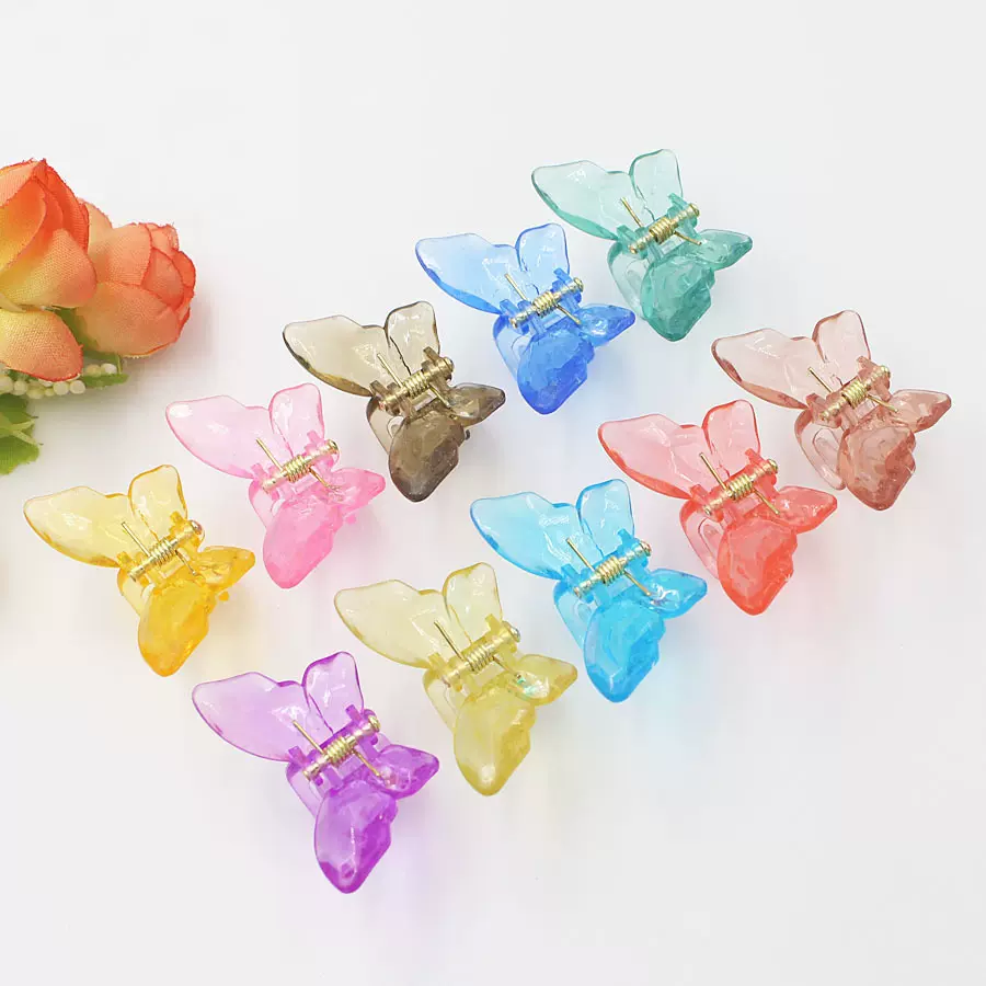 亚克力水晶钻面蝴蝶韩版抓夹小号透明鲨鱼夹彩色少女盘发气质发饰