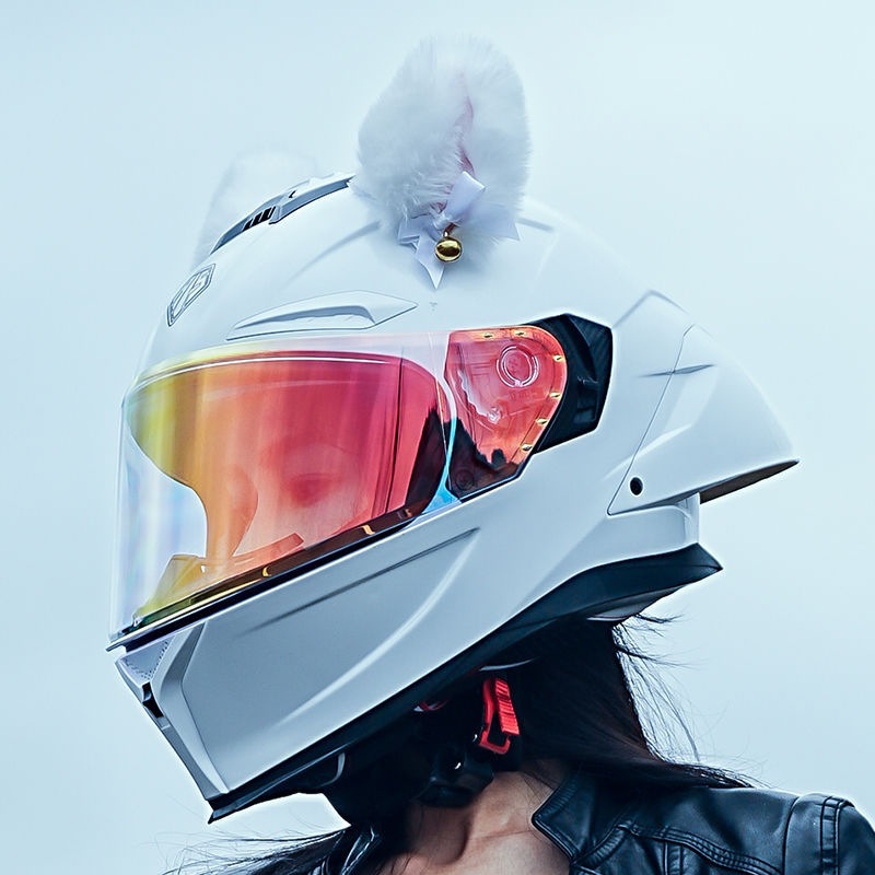 Motuoche Motorcycle Helmet Full Face Bluetooth 3C Certified High Value Cat Ear (Auto Parts and Accessories) - m-white-large-wing-transparent-red-plated-white-cat-ears