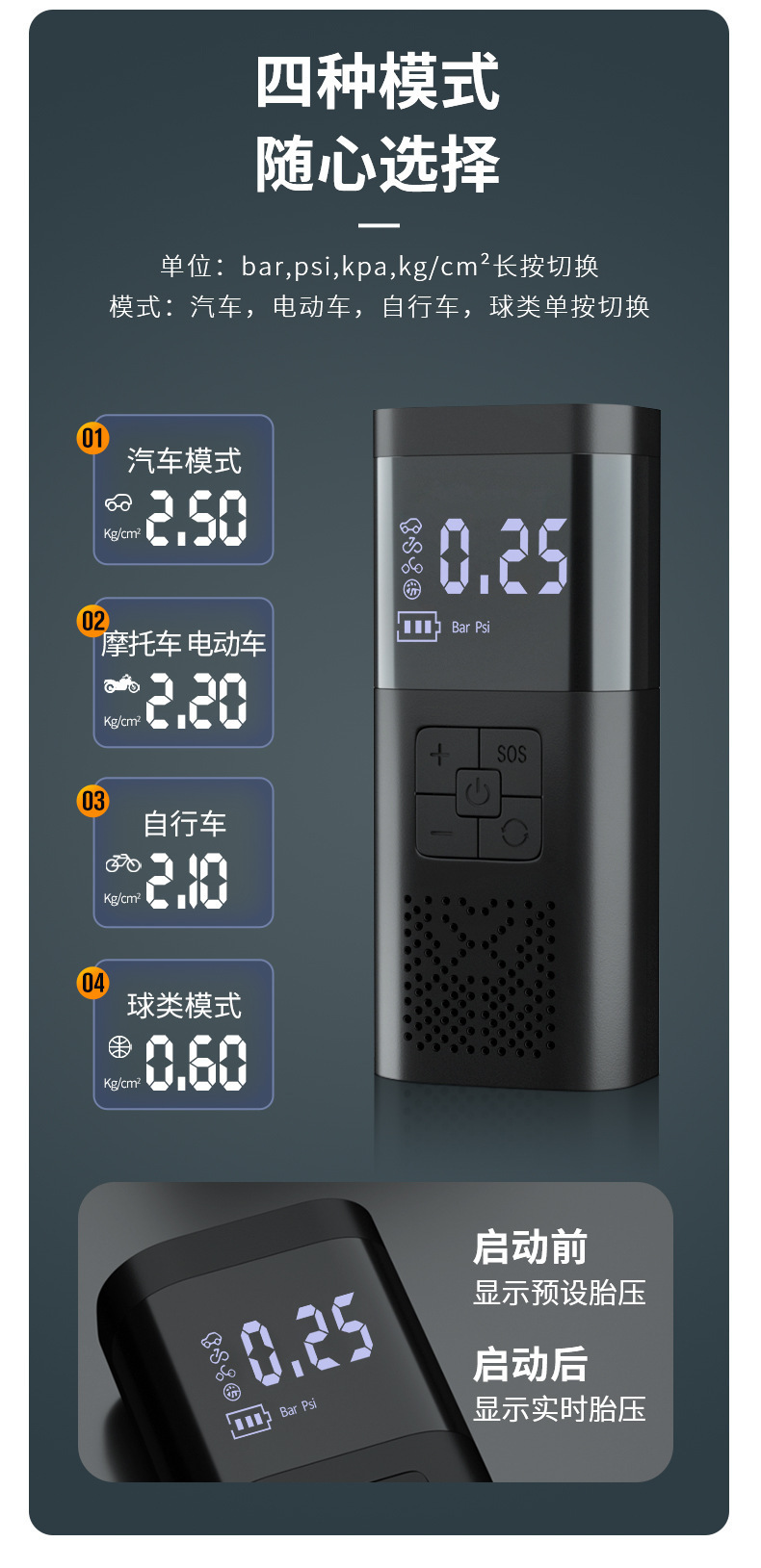 Cross-border car emergency start-up power supply car inflator all-in-one machine intelligent digital display battery battery charging treasure