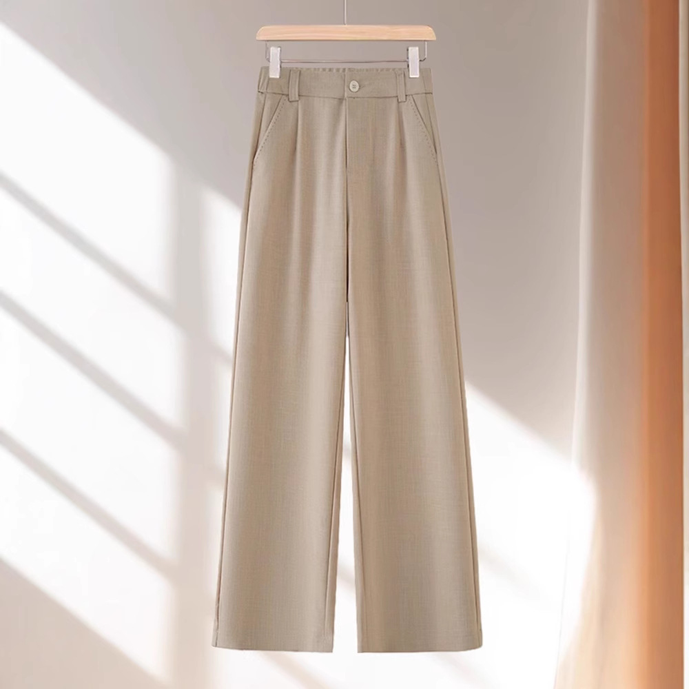 卡其色天丝亚麻阔腿裤女夏季麻料西装裤2025新款休闲薄款直筒裤子