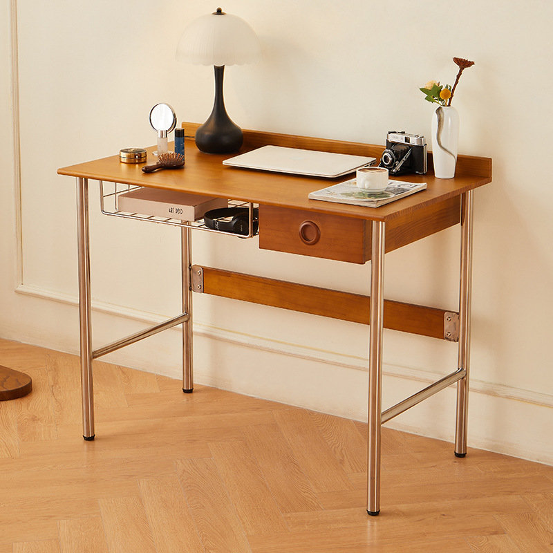 Same-Day Delivery of Nordic Mid-Century Style Study Desk, Home Study Computer Desk, Solid Wood Stainless Steel Desk
