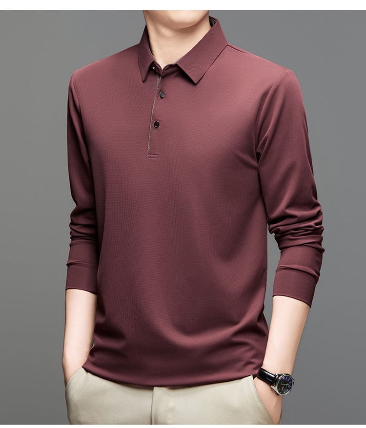 Langarm-Poloshirt für Herren, 2024 Frühling und Herbst Business-T-Shirt mit lockerem Kragen für Herren_voghion.com