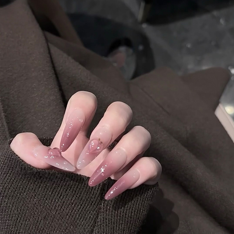 High-end artificial nails with a purple gradient peach vibe, popular nail patches on Xiaohongshu