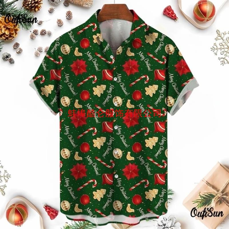 Cross Border Trade Christmas Top Hawaiian Shirt Men 3D Snowman Print Street Short Sleeve Loose Clothes Cross Border Trade Christmas Top Hawaiian Shirt Men 3D Snowman Print Street Short Sleeve Loose Clothes
