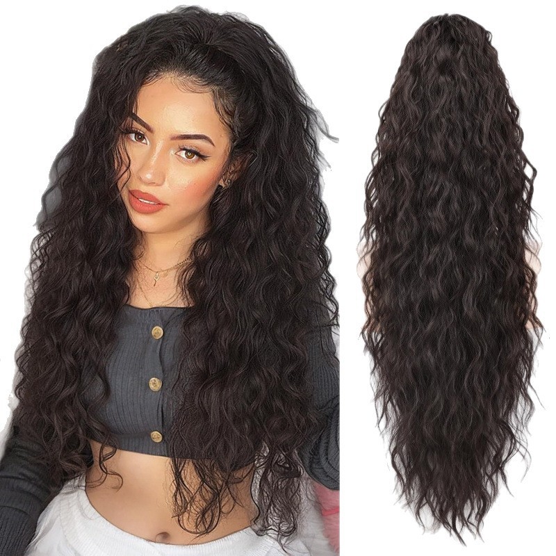 30 pulgadas Xuchang Europa y Estados Unidos pelucas transfronterizas cola de caballo mujeres onduladas onduladas cabello rizado flojo maíz extensión de cabello agarrar clip caballo