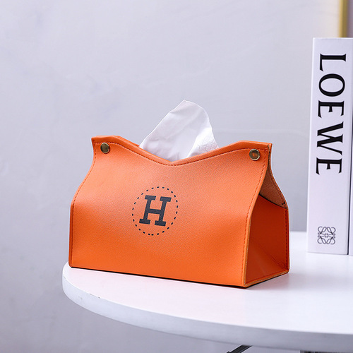 Emma Orange tissue box high-end tissue box home storage living room napkin box car simple leather tissue box