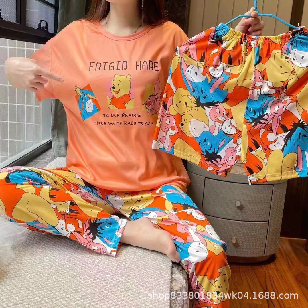 Pijamas transfronterizos de leche de verano pantalones de manga corta tres piezas de dibujos animados lindos ropa de hogar de comercio exterior de labu