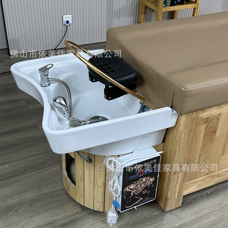 Madera sólida lavabos de cabello cama de masaje de salud cama de lavado de agua de fumigación de belleza medicina de sopa de cuidado del cabello con armario de almacenamiento de gran capacidad