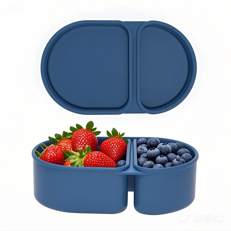 硅胶双格调料盒酱料盒便携分装带盖无异味食品级饭盒零食容器现货|undefined