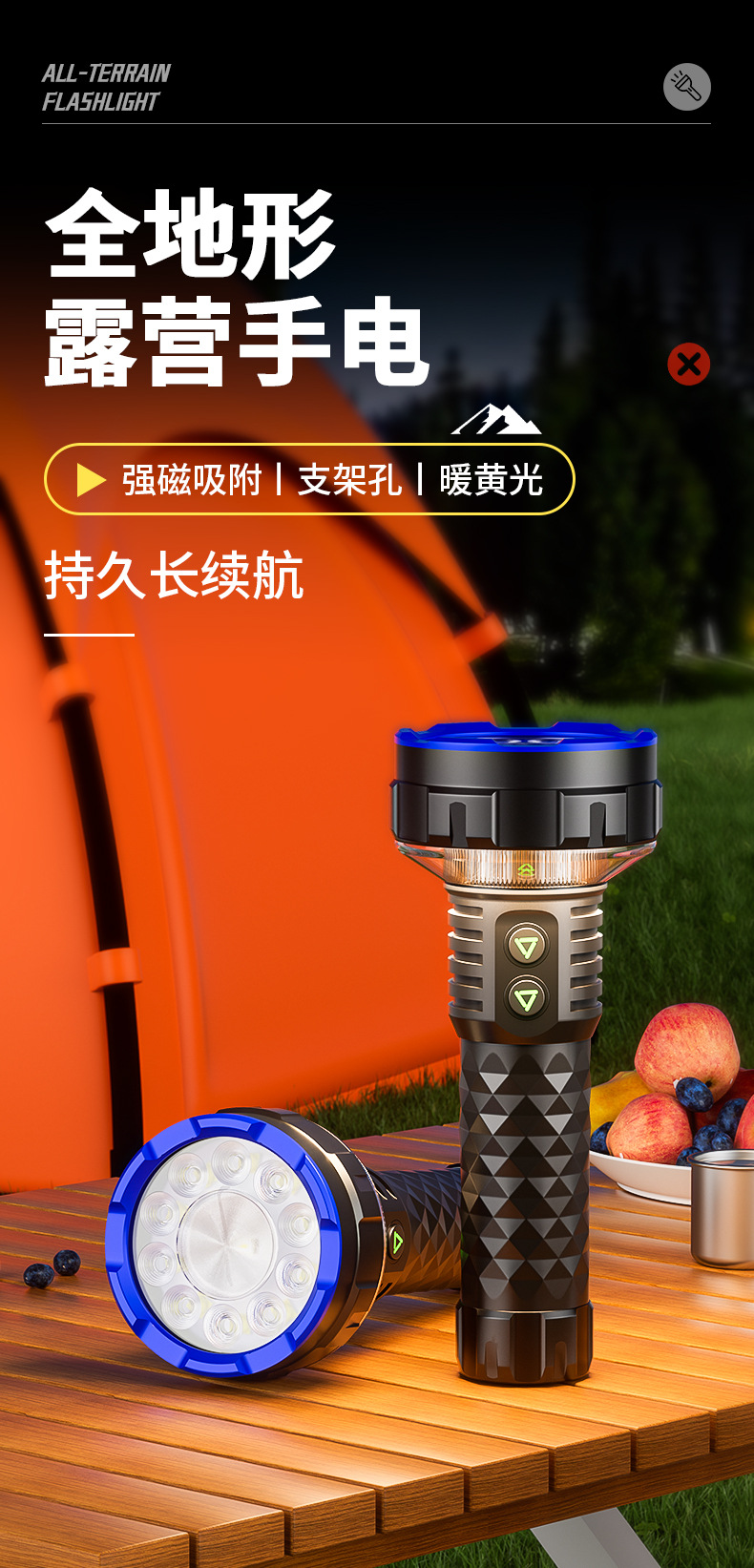 High-brightness rechargeable flashlight, long-lasting, laser-powered, waterproof, outdoor searchlight, long-range, ultra-bright torch