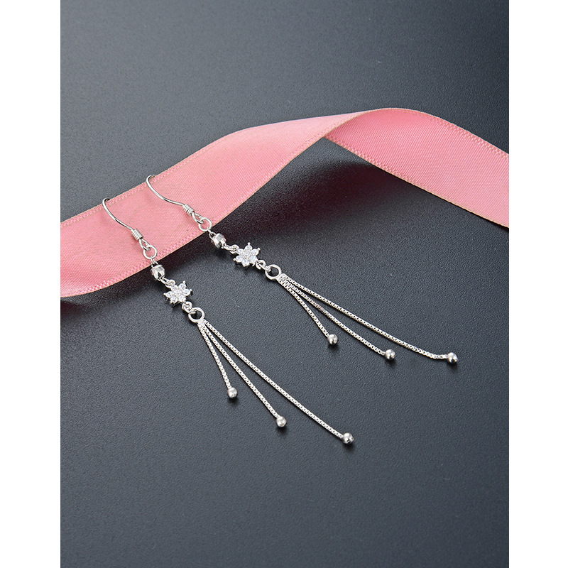 Estilo japonés y coreano moda de hadas pendientes largos de borla S925 plata con incrustaciones de circón pendientes de cuentas redondas geométricas para las mujeres