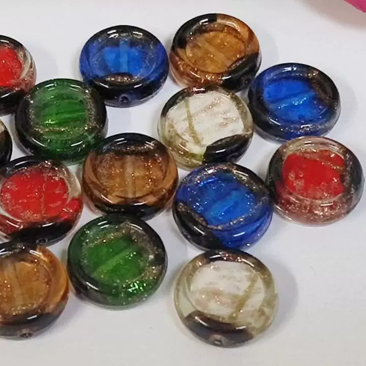 香灰琉璃扁圆珠 唐卡扎基拉姆香灰琉璃手链手机链扣琉璃珠diy饰品