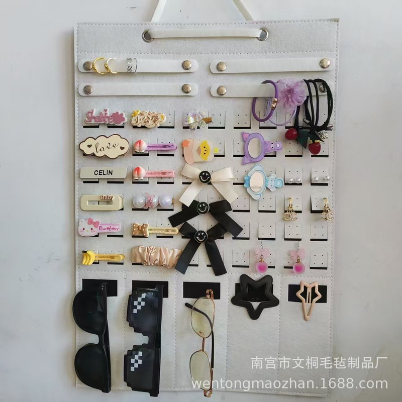 毛毡耳钉耳环收纳挂袋发饰发夹壁挂式饰品挂袋项链戒指眼镜挂|undefined