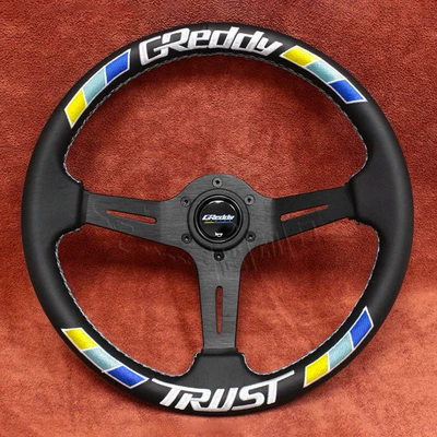 14inch Car Modification Steering Wheel Greddy Ultra-Fine Fiber Leather Quick-Release Concave Three-Color Stripe Embroidery Modified Steering Wheel