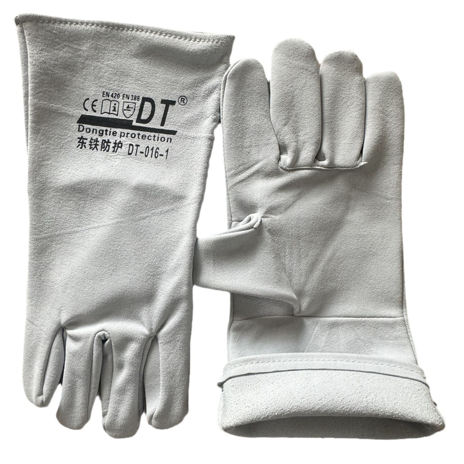 东铁14寸二层羊皮带衬里电焊手套防热劳保防烫耐磨劳保 皮革手套