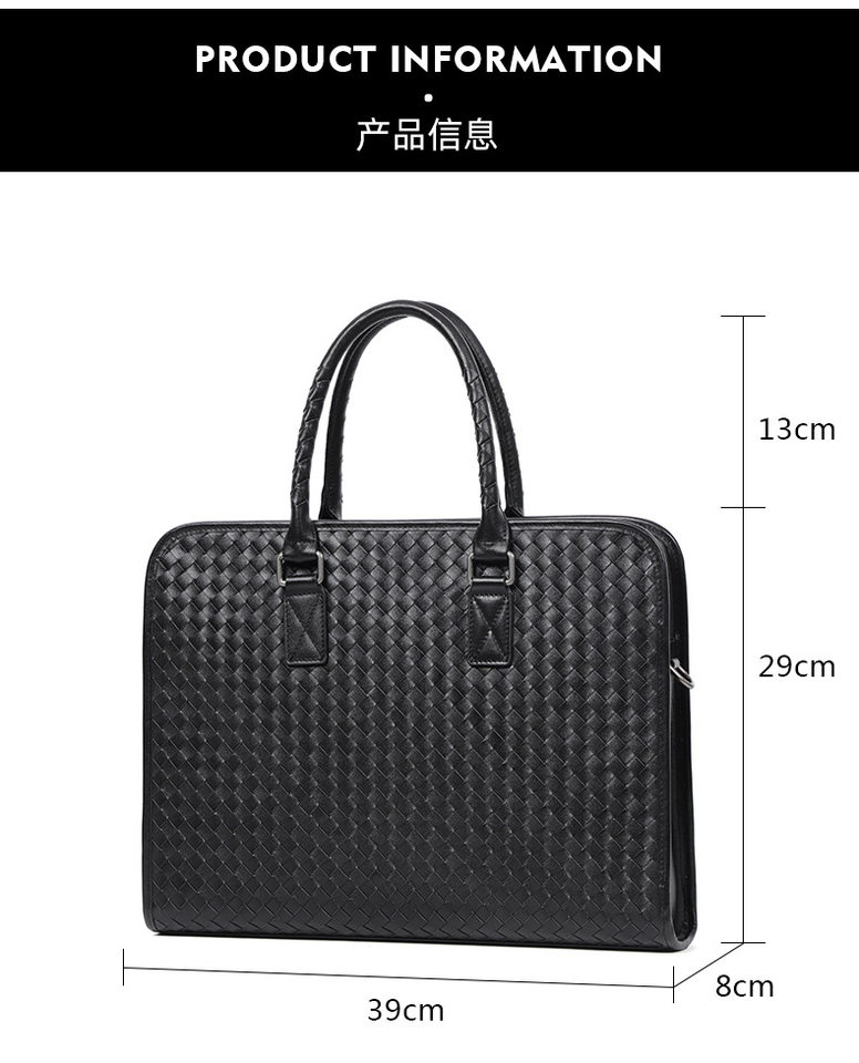 Túi xách nam da bò thật dệt tay cao cấp 40×13×29 cm, túi đeo vai công sở — Màu đen chi tiết 11