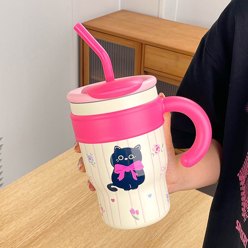 巨大保温カップ 大容量ストローカップ 女の子向け インス風 可愛い水筒 ダブルドリンクカップ 超大容量|undefined