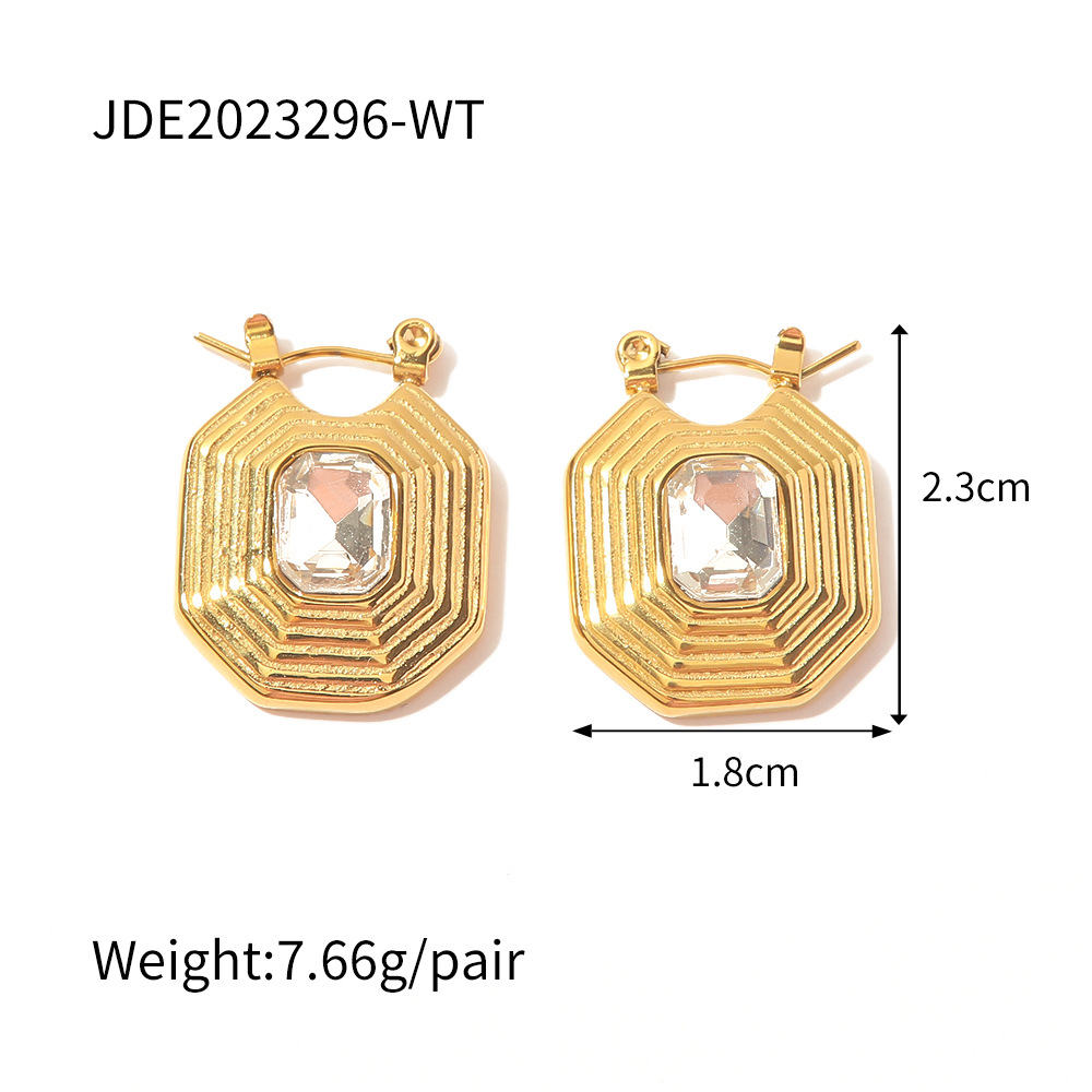 Retro Geometric Stainless Steel Inlay Zircon Earrings 1 Pair